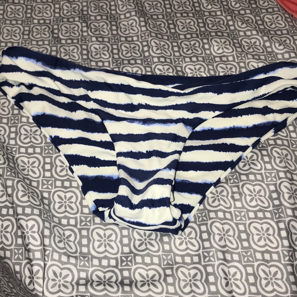 Navy Blue & White Striped Bikini Bottoms